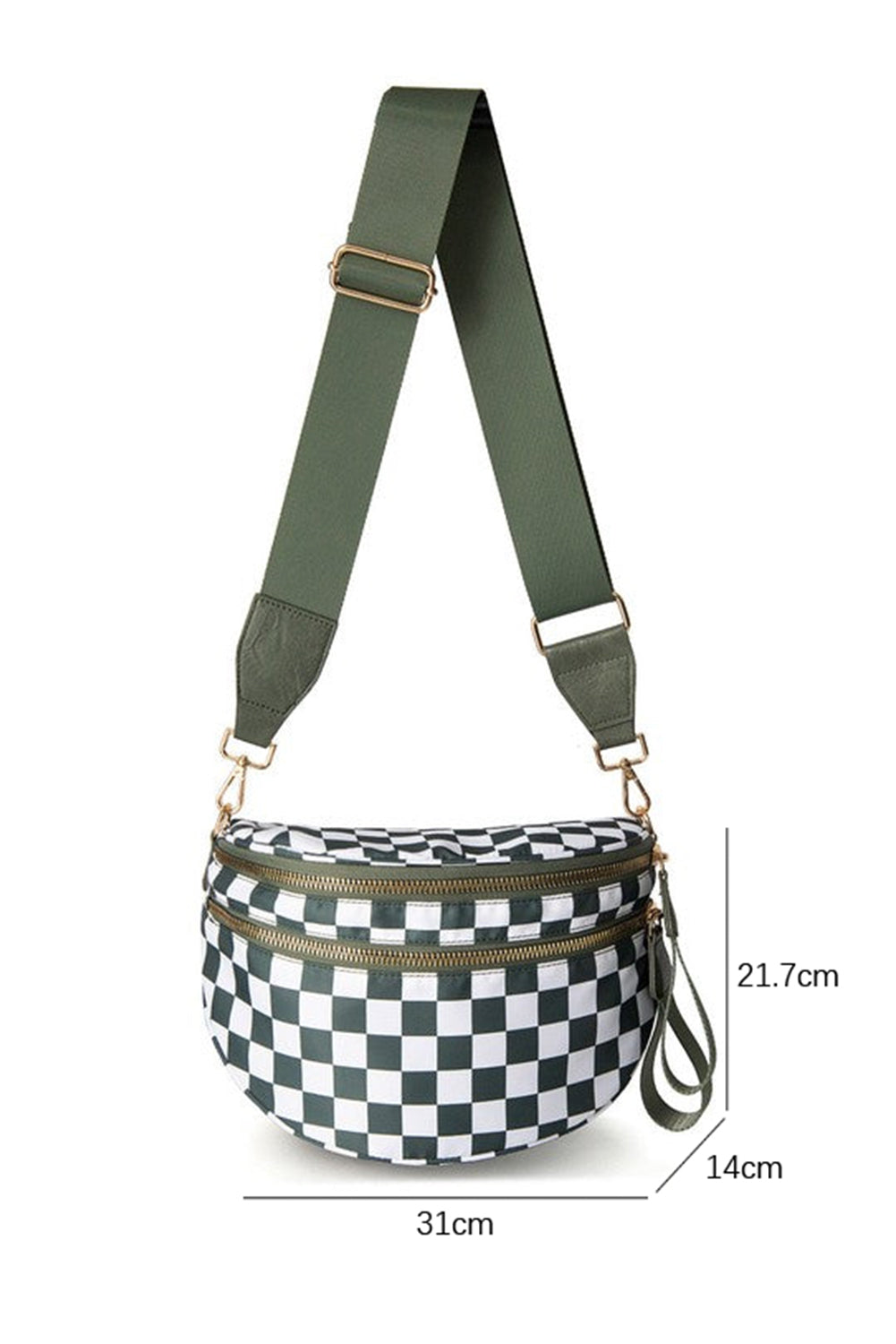 Blackish Green Checkered Print Wide Strap Large Crossbody Bag Shewin