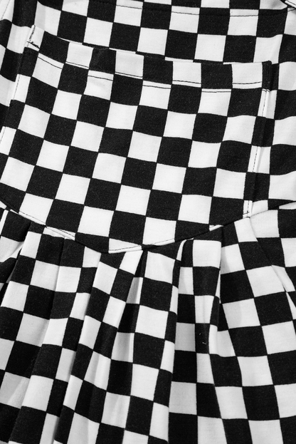 Black Checkered Print Pocketed Wide Leg Overall Shewin