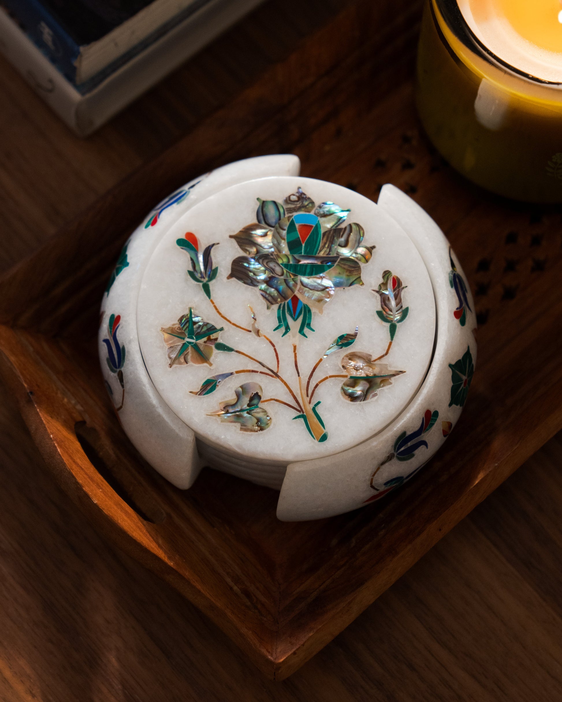 Mughal Multicolored Inlay Coaster Set Sangemar