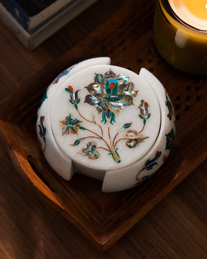 Mughal Multicolored Inlay Coaster Set Sangemar