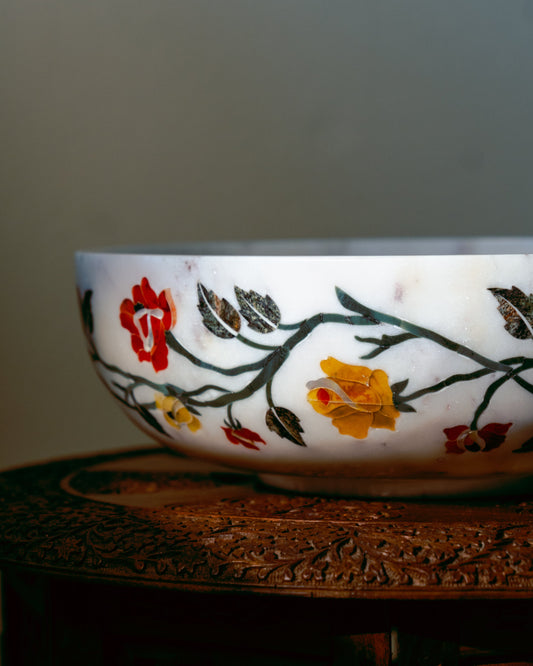 Banswara Marble Multicolored Floral Inlay Bowl Sangemar