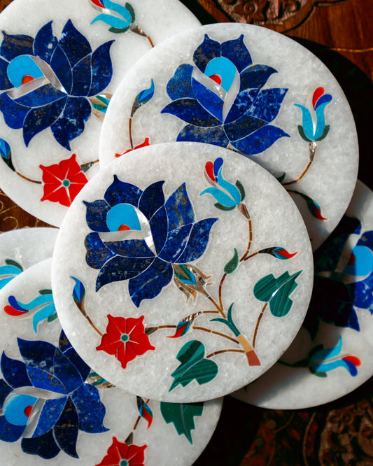 Lapis Lazuli Floral Coaster Set Sangemar