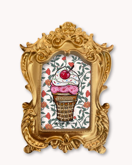 Strawberry Ice Cream Cone  - Mini framed print