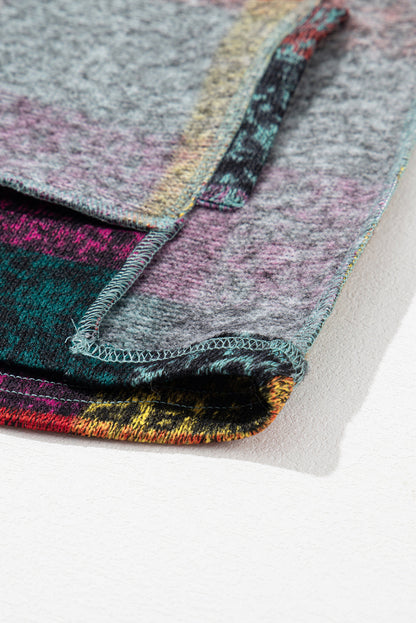 Multicolor Brushed Check Kangaroo Pocket Thumbholes Henley Hoodie Shewin