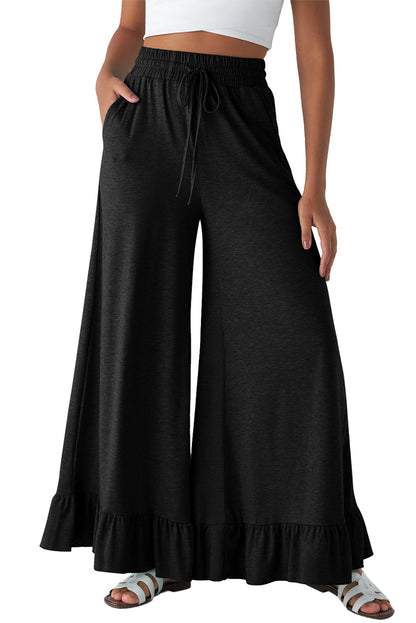 Dune Solid Color Ruffle Hem Wide Leg Pants Shewin
