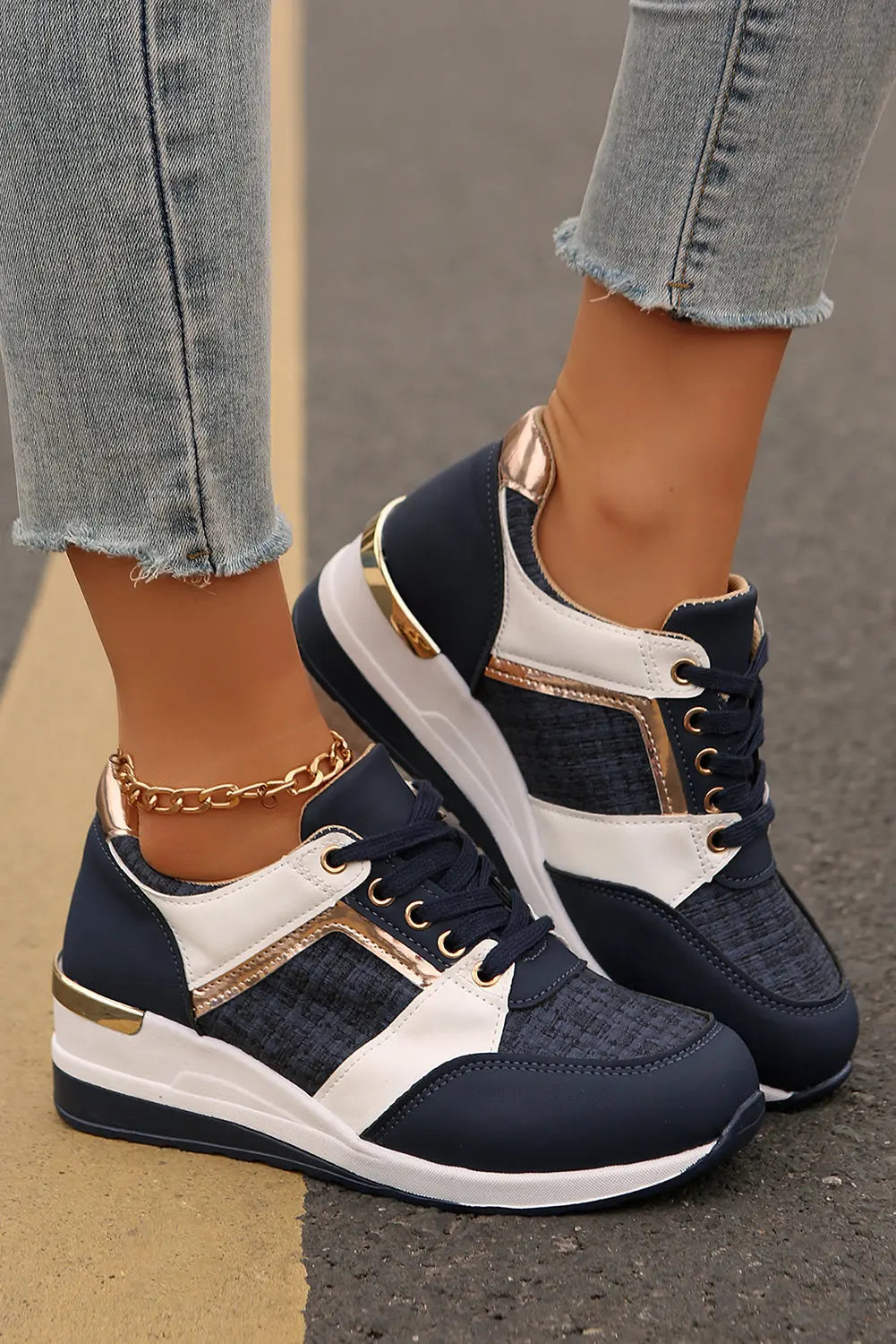 Sail Blue Lace Up Sneakers Shewin