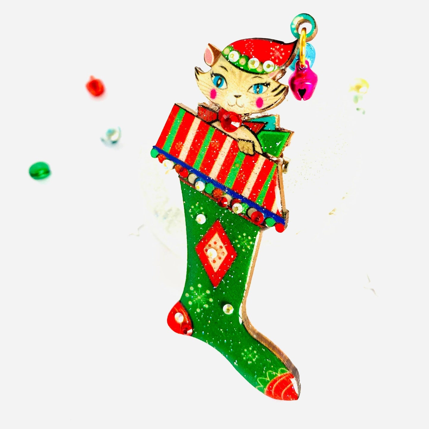 Mr Cat in a Stocking Brooch by Rosie Rose Parker