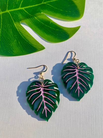Mini Monstera Leaf Acrylic Earrings Quirks!