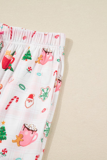 Pink Christmas Spirit Cute Holiday Print Short Sleeve Shirt and Pants Pajama Set