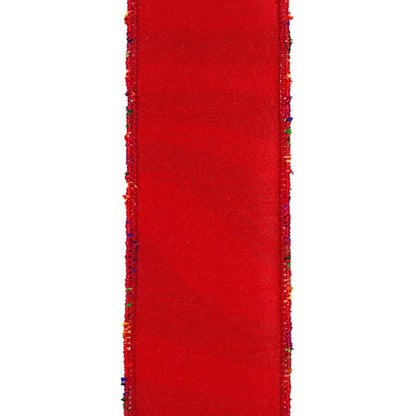 1.5" Waves Embroidery Dupioni Backed Ribbon: Rainbow (5 Yards)