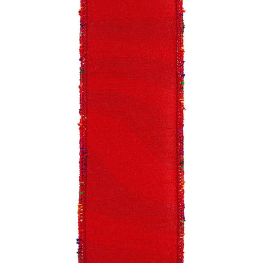 1.5" Waves Embroidery Dupioni Backed Ribbon: Rainbow (5 Yards)