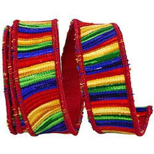 1.5" Waves Embroidery Dupioni Backed Ribbon: Rainbow (5 Yards)
