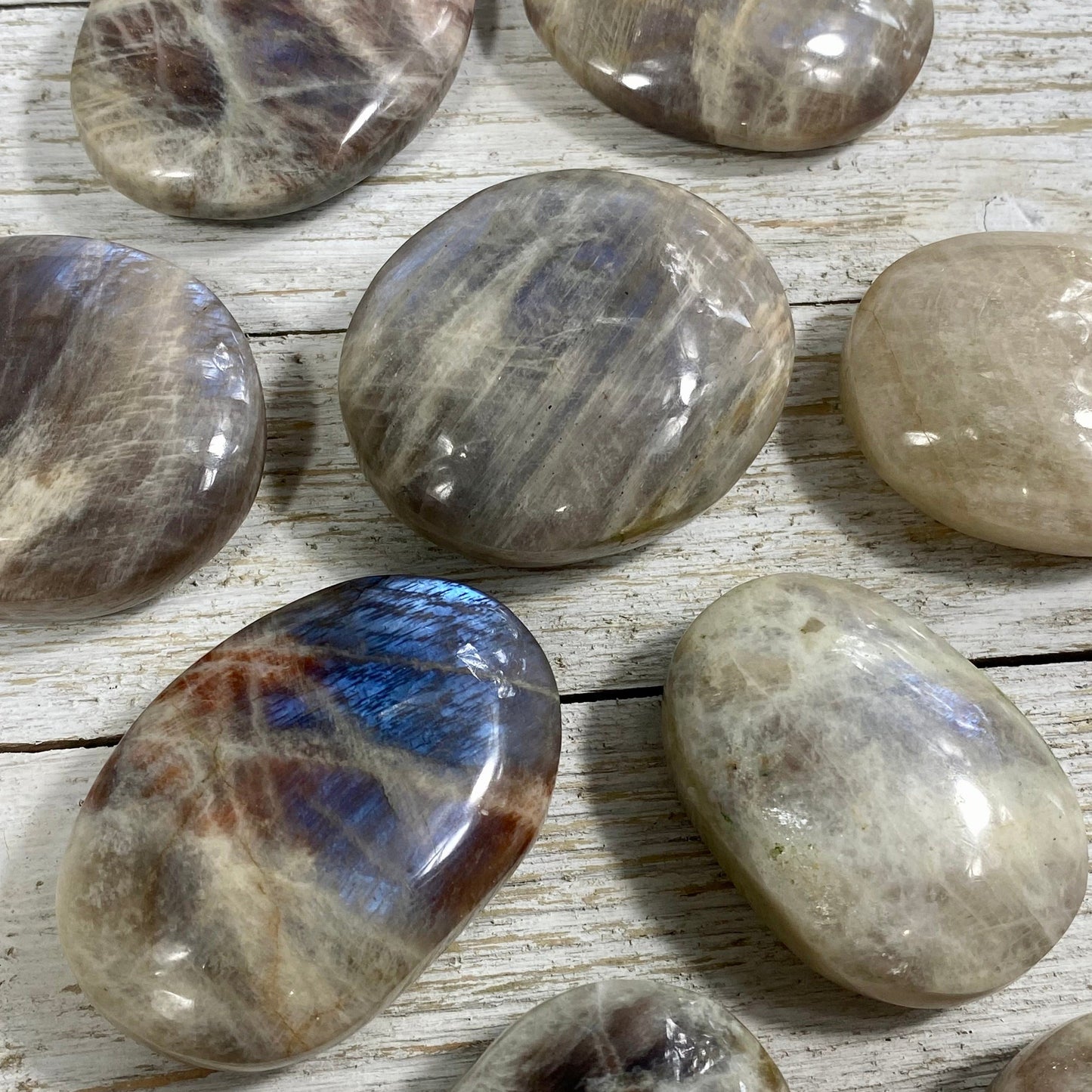 Moonstone with Sunstone Flashy Palm Stone