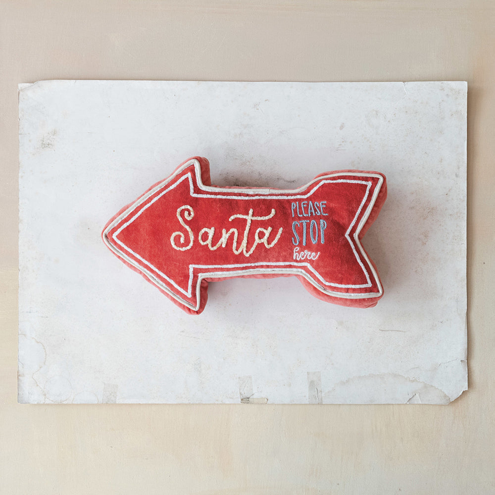 "Santa Stop Here" Velvet Arrow Shaped Lumbar Pillow