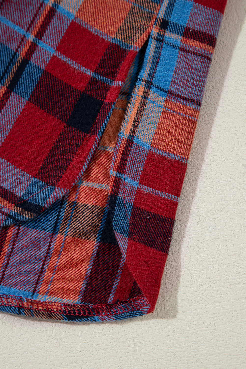 Red Plaid Print Drop Sleeve Loose Shirt Shewin
