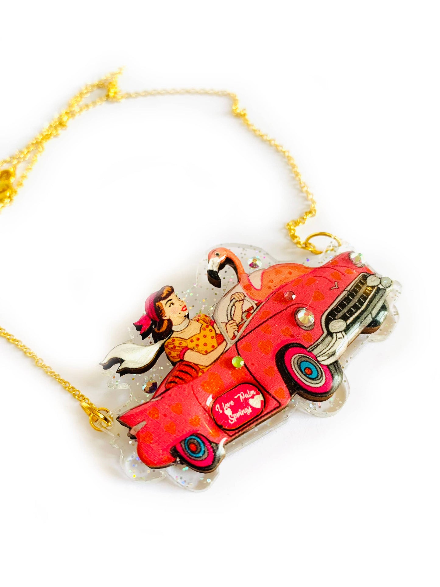 Frankie & the Flamingo Car Necklace by Rosie Rose Parker Quirks!