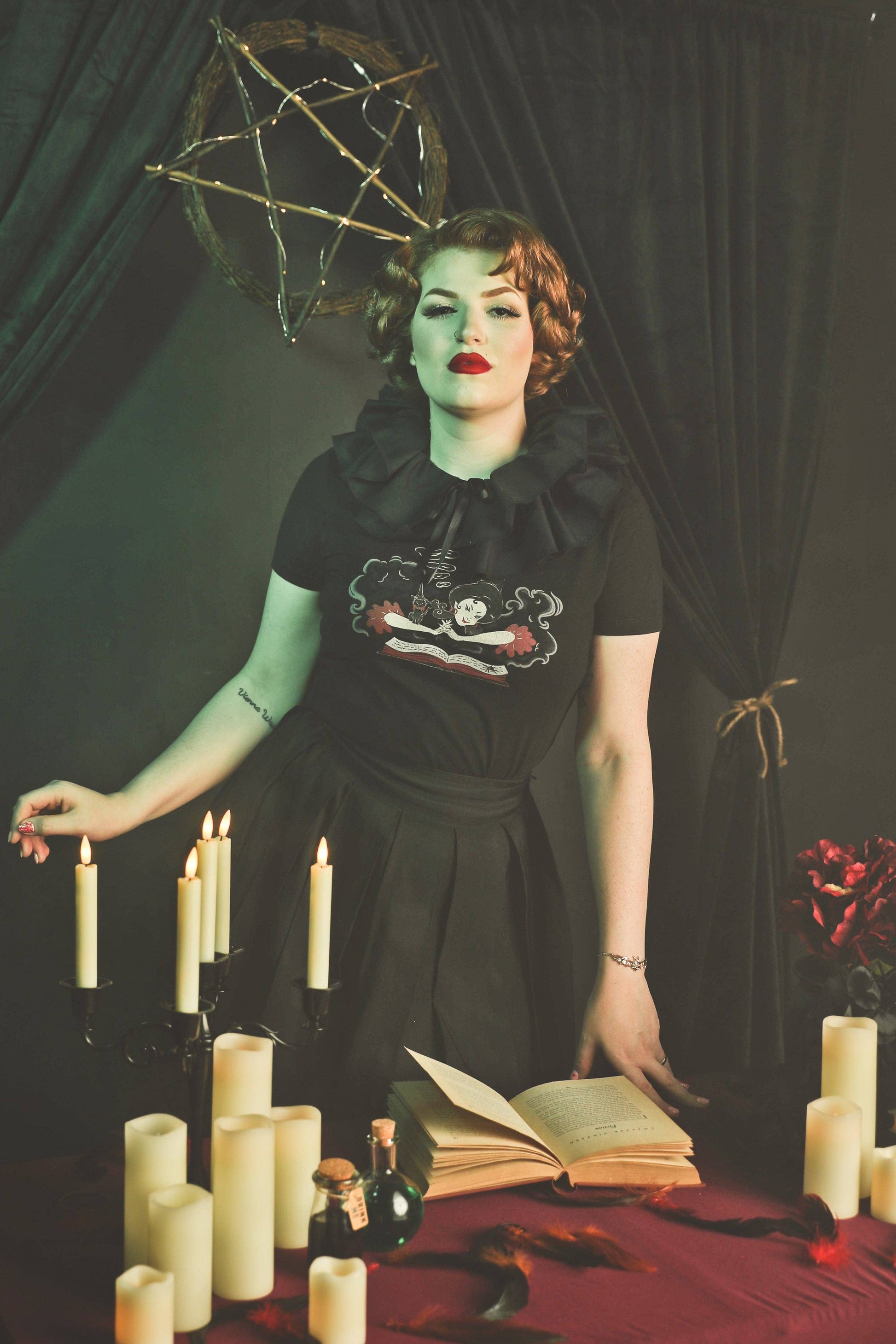 Witch Bible Fitted Tee in Black - SMALL Quirks!