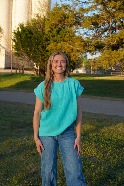 Mint - Gauze Acid washed Short Sleeve Top