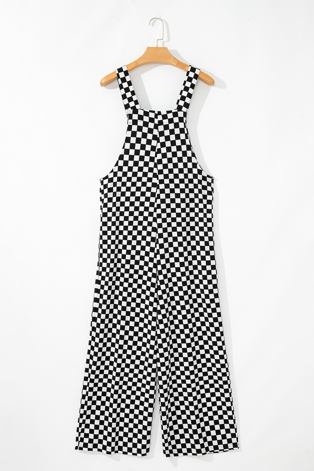 Black Checkered Print Pocketed Wide Leg Overall Shewin