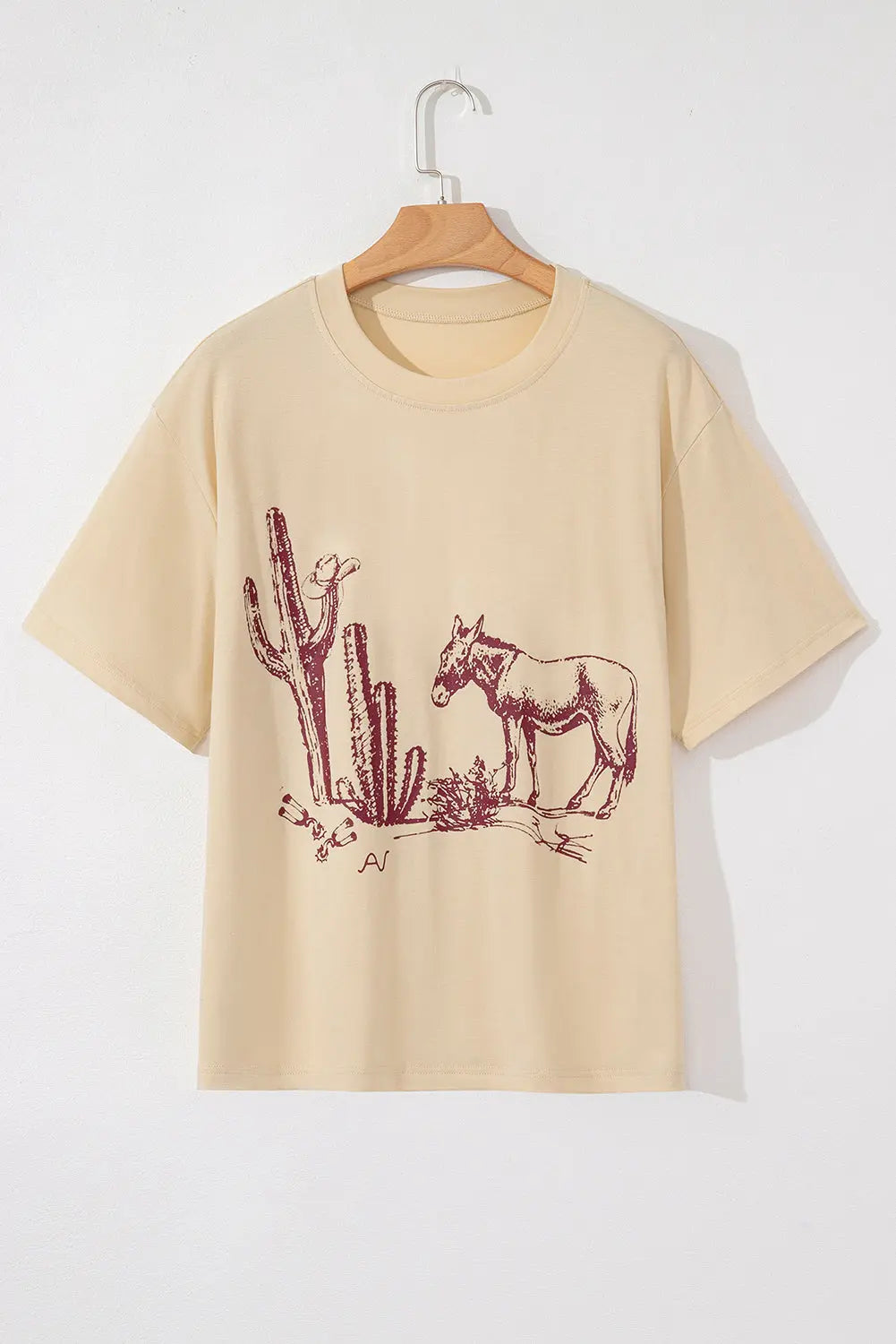 Parchment  Burro Cactus Graphic Crew Neck Plus Size Tee Shewin