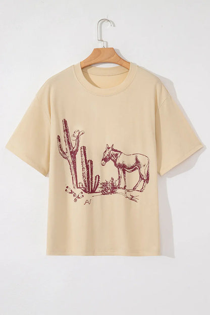 Parchment  Burro Cactus Graphic Crew Neck Plus Size Tee Shewin