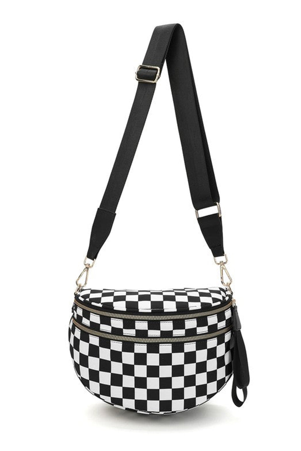 Blackish Green Checkered Print Wide Strap Large Crossbody Bag Shewin