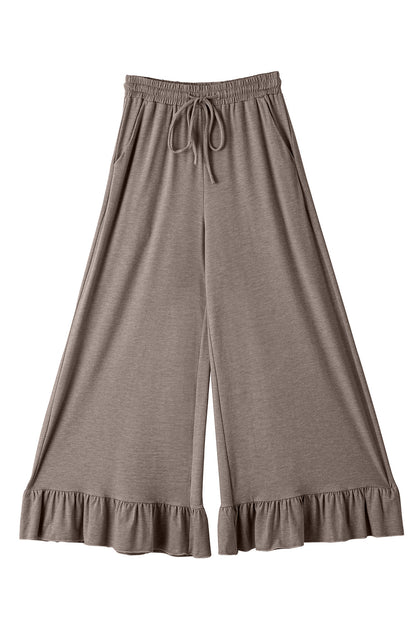 Dune Solid Color Ruffle Hem Wide Leg Pants Shewin