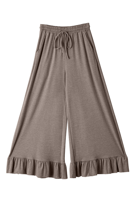 Dune Solid Color Ruffle Hem Wide Leg Pants Shewin