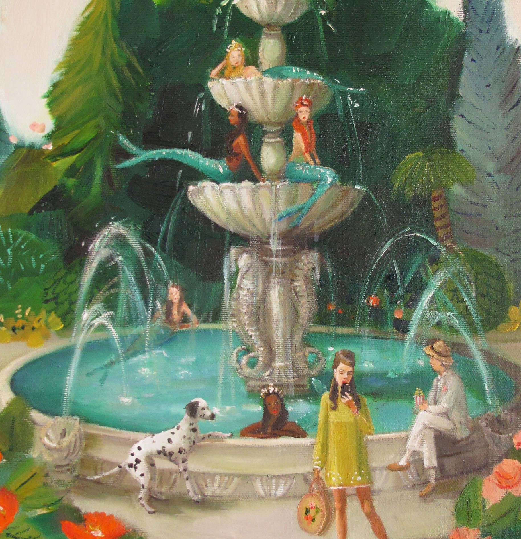 Selfie At The Mermaid Public Fountain Art Print - 8.5" X 11" by Janet Hill Quirks!