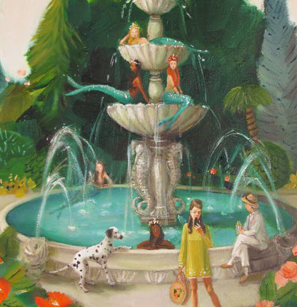 Selfie At The Mermaid Public Fountain Art Print - 8.5" X 11" by Janet Hill Quirks!
