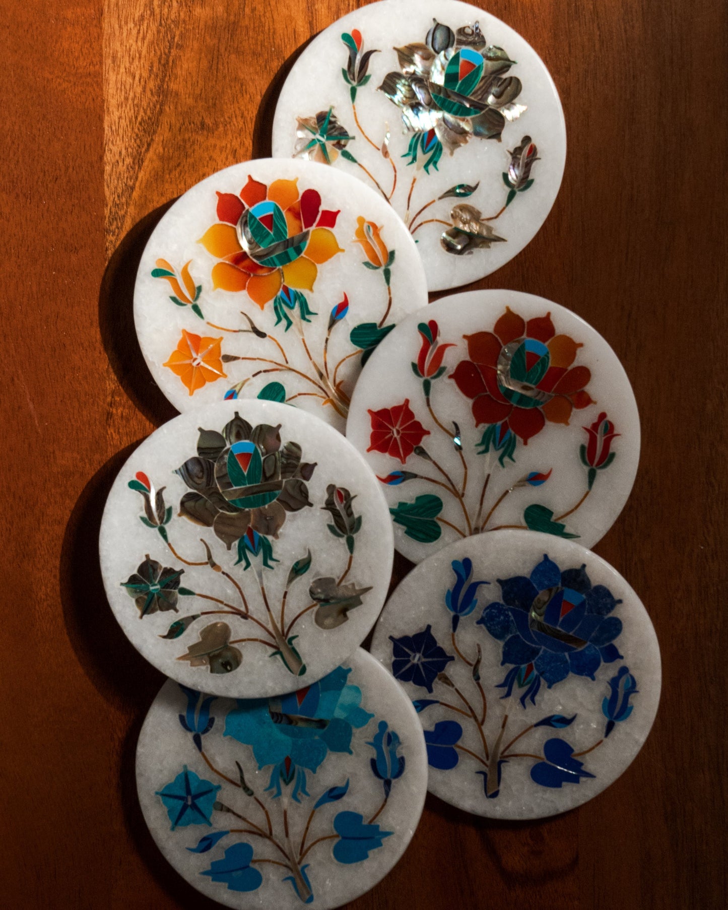Mughal Multicolored Inlay Coaster Set Sangemar