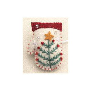 2" Felt White Mitten w/Green Tree Brooch Quirks!
