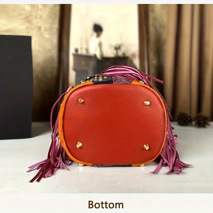 Cross-body Bohemian Cowhide Hanging Bucket Bag DSers