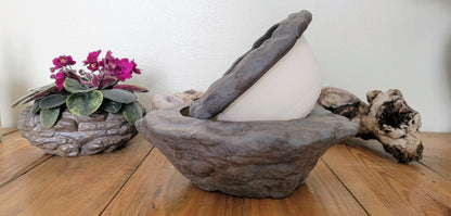 Large Natural Stone Self Watering / African Violet Pot Mountain Mudworks