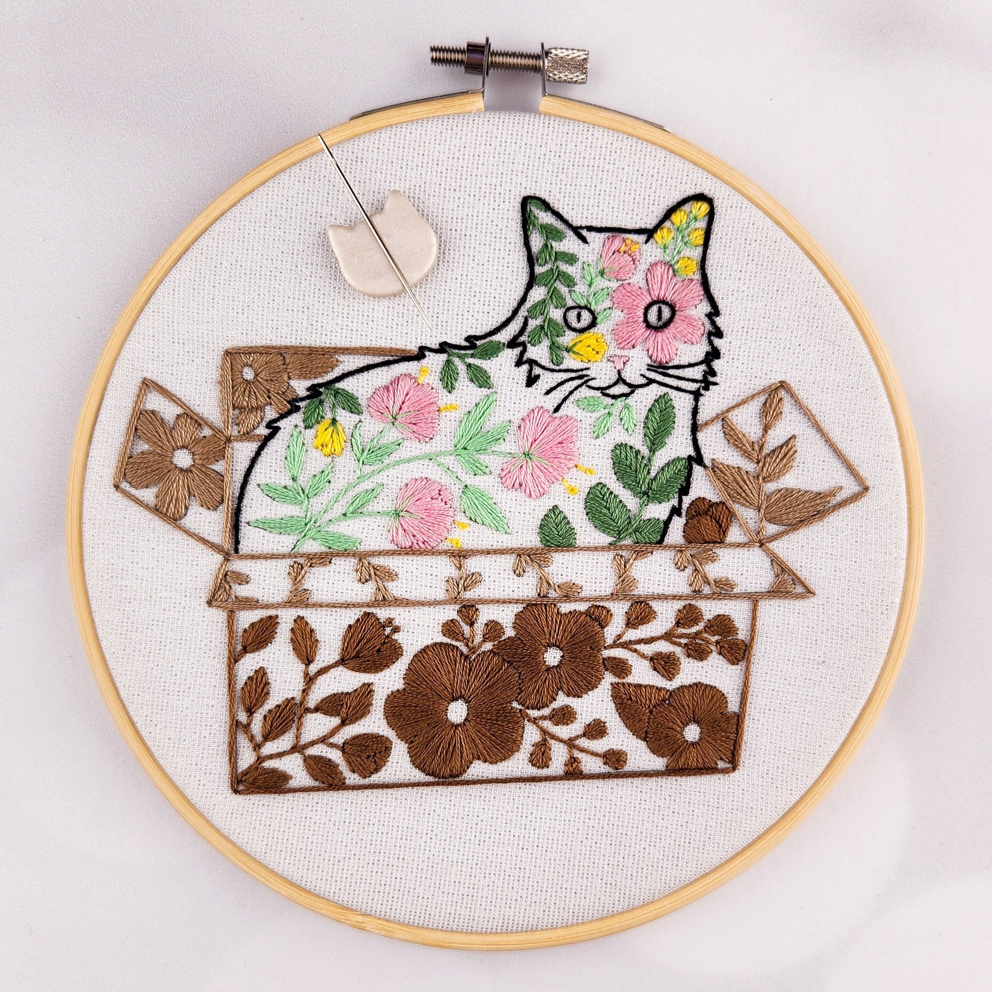 Belle In a Box, Floral Cat Embroidery Kit Pretty Rude Things