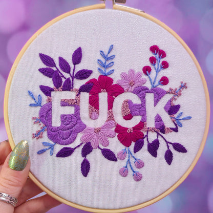 Purple Negative Space FUCK Embroidery Kit - Beginner Friendly