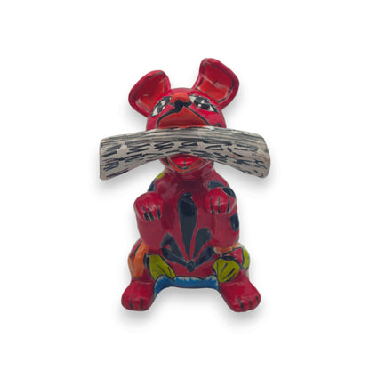 Talavera Dog Holding Newspaper Statue | Colorful Mexican Garden Art
