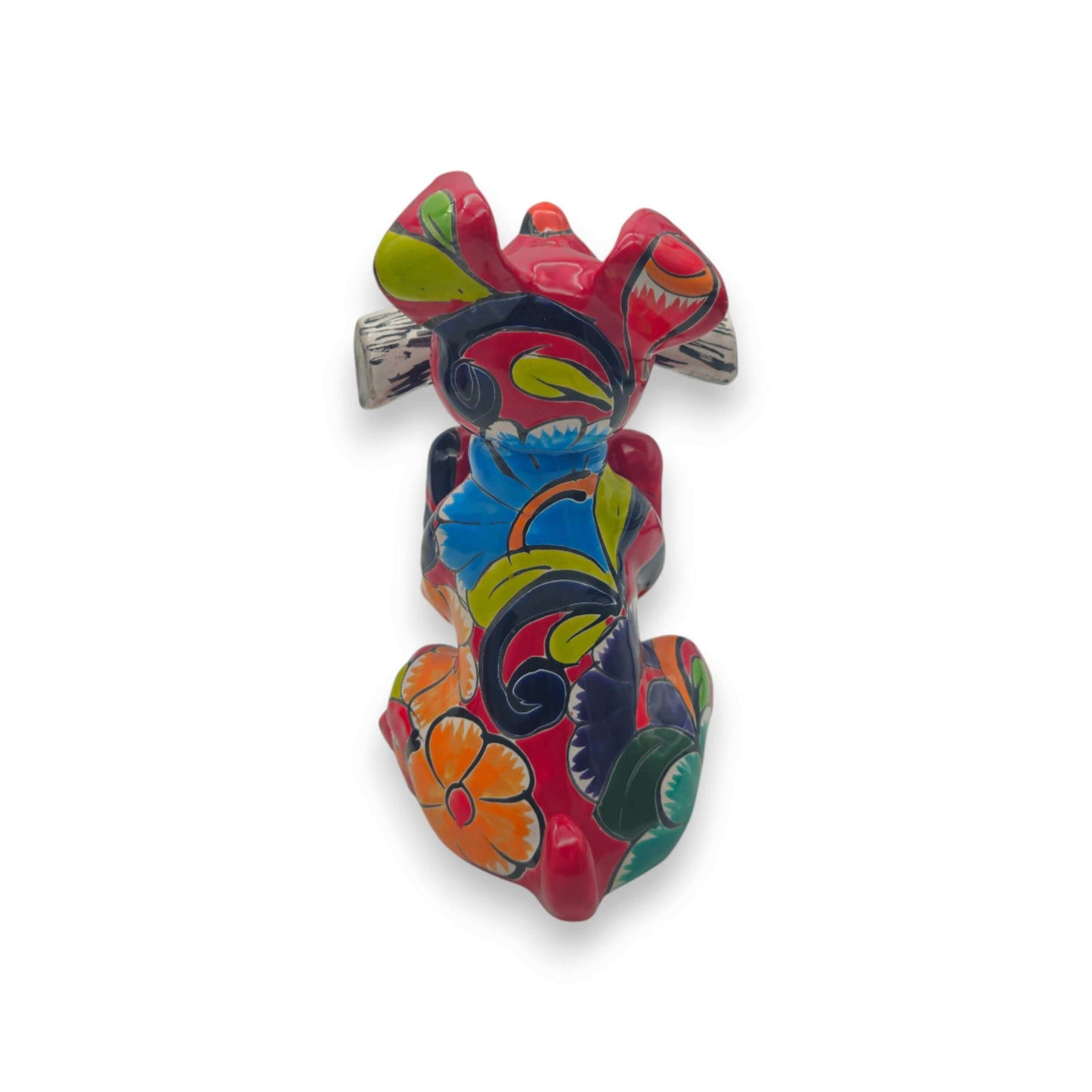 Talavera Dog Holding Newspaper Statue | Colorful Mexican Garden Art