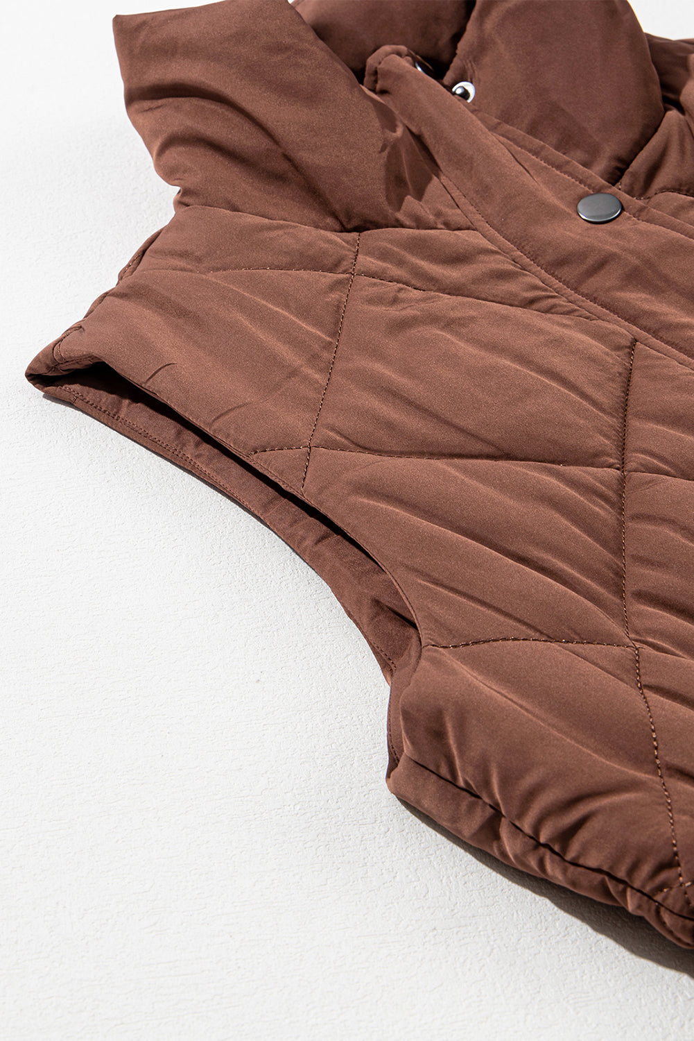 Coffee Puffer Quilted Stand Collar Pocketed Vest Coat Shewin