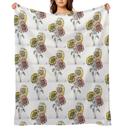 Colored Inked Sunflowers Throw Blanket