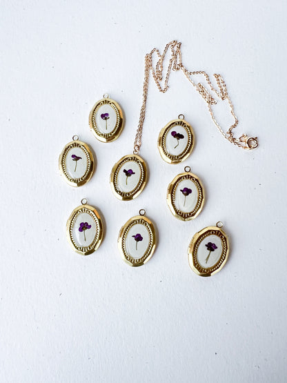 Wildflower Lockets with Real Purple Flowers