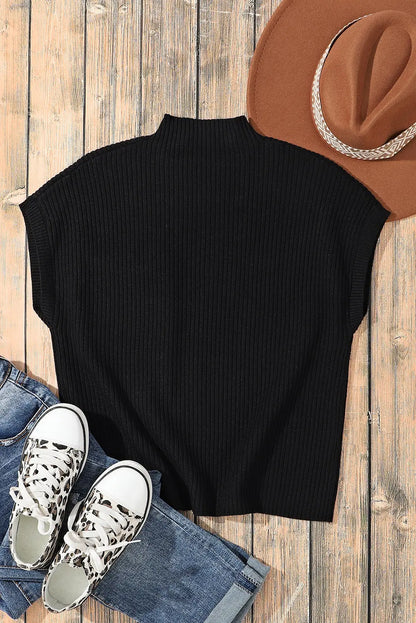 Gold Flame Patch Pocket Ribbed Knit Short Sleeve Sweater Shewin