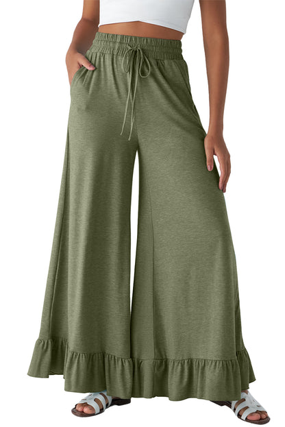 Dune Solid Color Ruffle Hem Wide Leg Pants Shewin