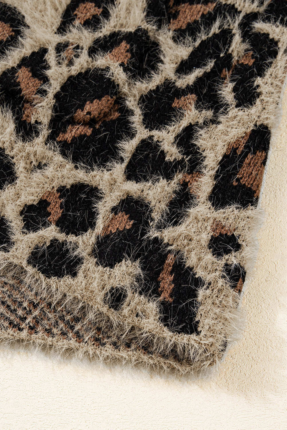 Brown Leopard Open Front Fuzzy Cardigan Shewin
