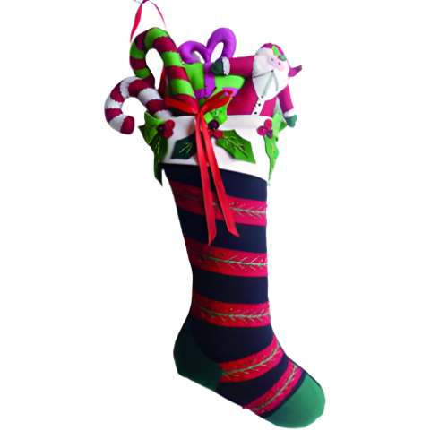 25" Black Stocking w/Santa & Gifts Decor Quirks!