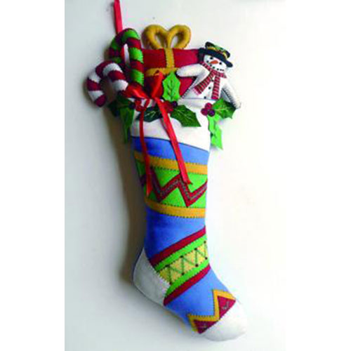 25" Felted Wool Stocking w/Snowman & Gifts Wall Decor Quirks!