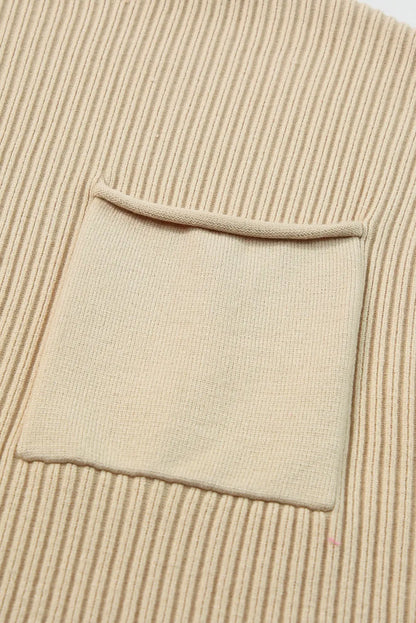 Gold Flame Patch Pocket Ribbed Knit Short Sleeve Sweater Shewin