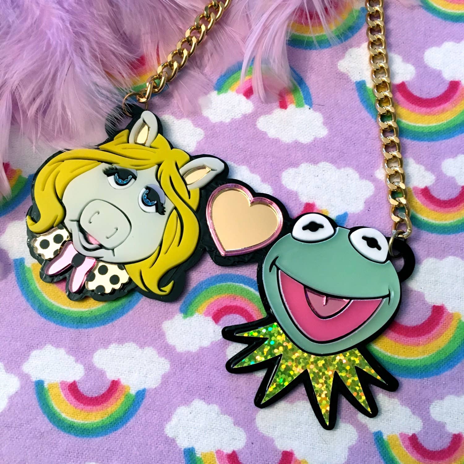 Miss Piggy Loves Kermit Laser Cut Acrylic Necklace Quirks!