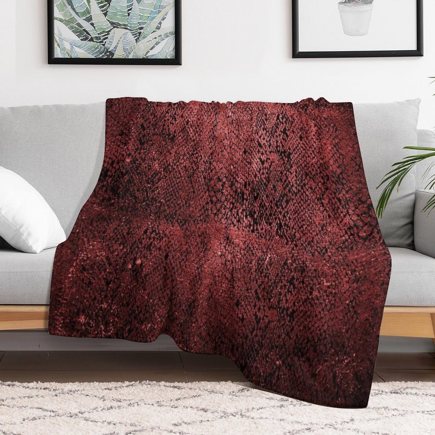 Red Snake Skin Pattern Throw Blanket