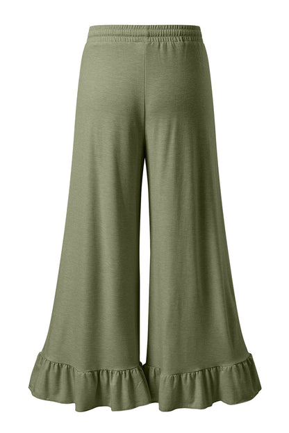 Dune Solid Color Ruffle Hem Wide Leg Pants Shewin